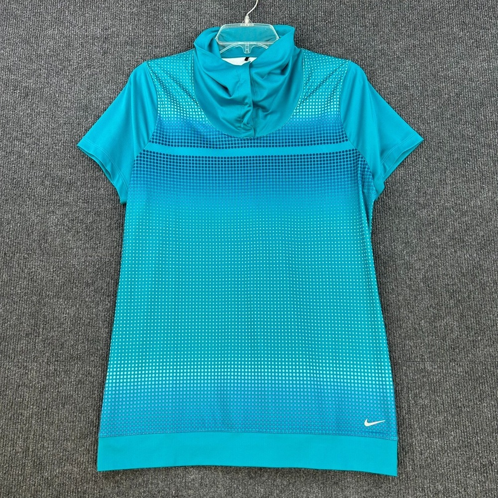 NIKE Golf Tour Performance Polo Shirt Women Medium Dri‎ Fit Blues Snap Neck